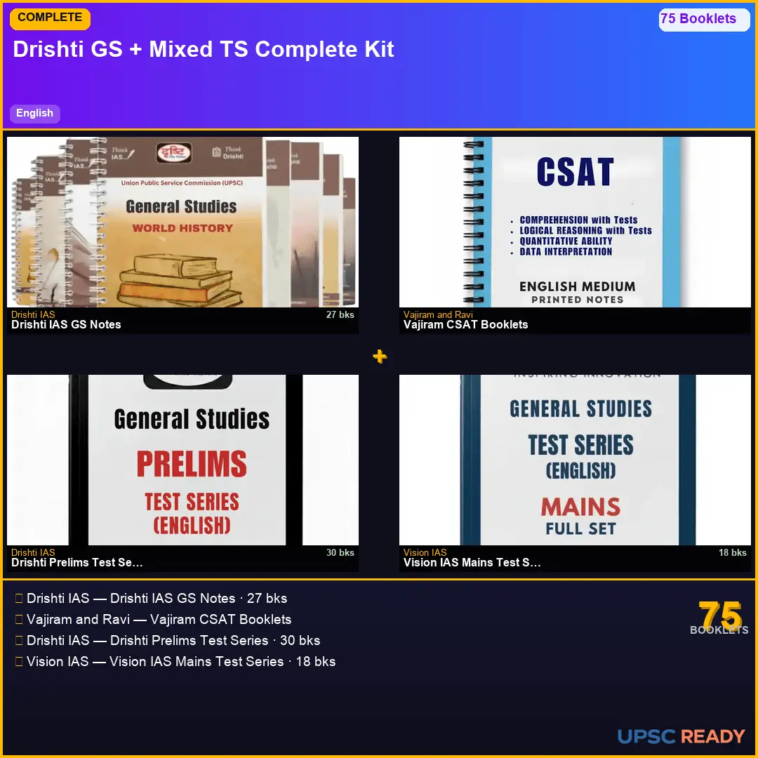 Drishti GS + Vajiram CSAT + Drishti Prelims TS + Vision Mains TS | Complete Kit 2026-27