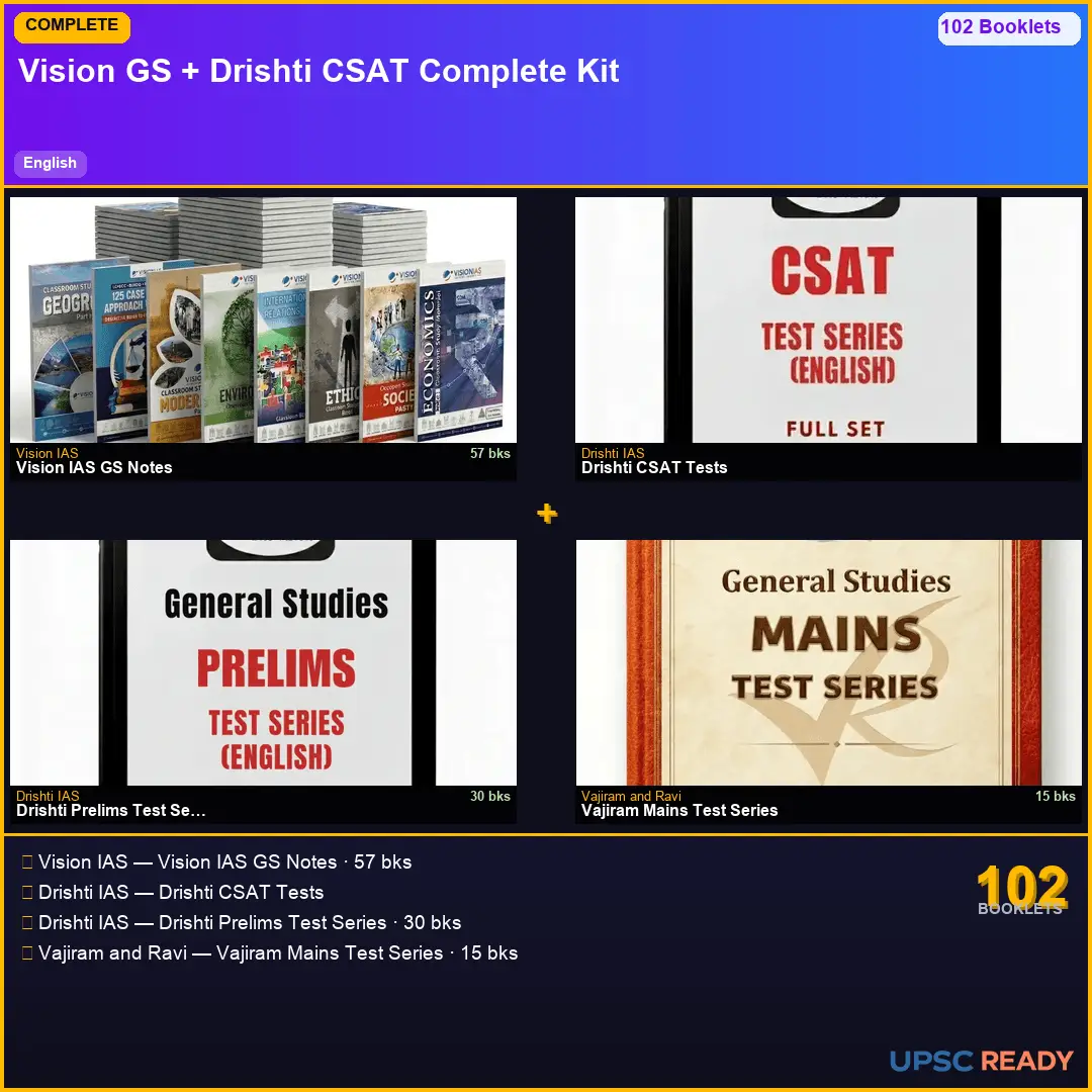Vision GS + Drishti CSAT + Drishti Prelims TS + Vajiram Mains TS | Complete Kit 2026-27