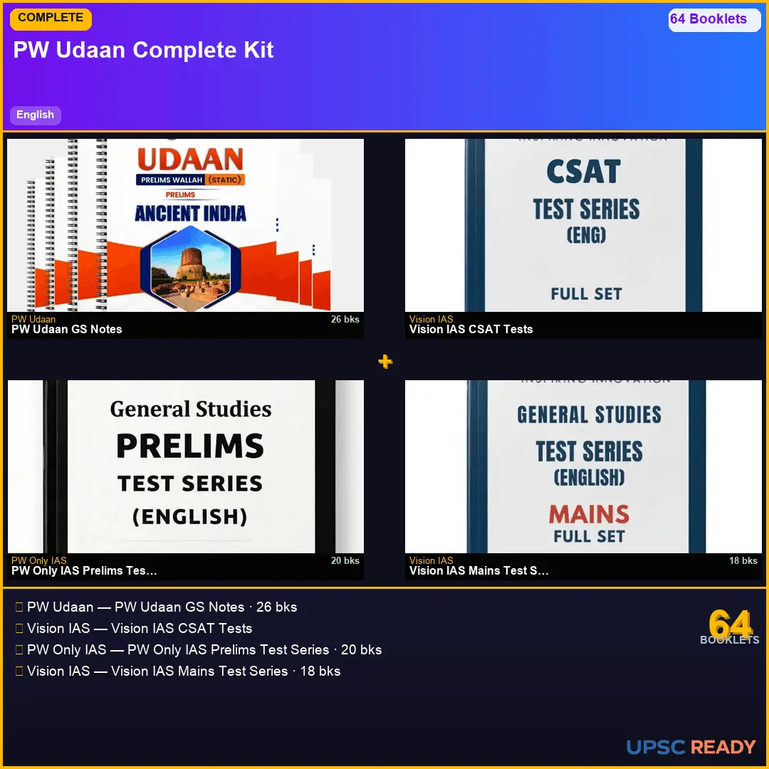 PW Udaan Complete Kit 2026-27 | GS 26bk + Vision CSAT + PW Prelims TS + Vision Mains TS | English
