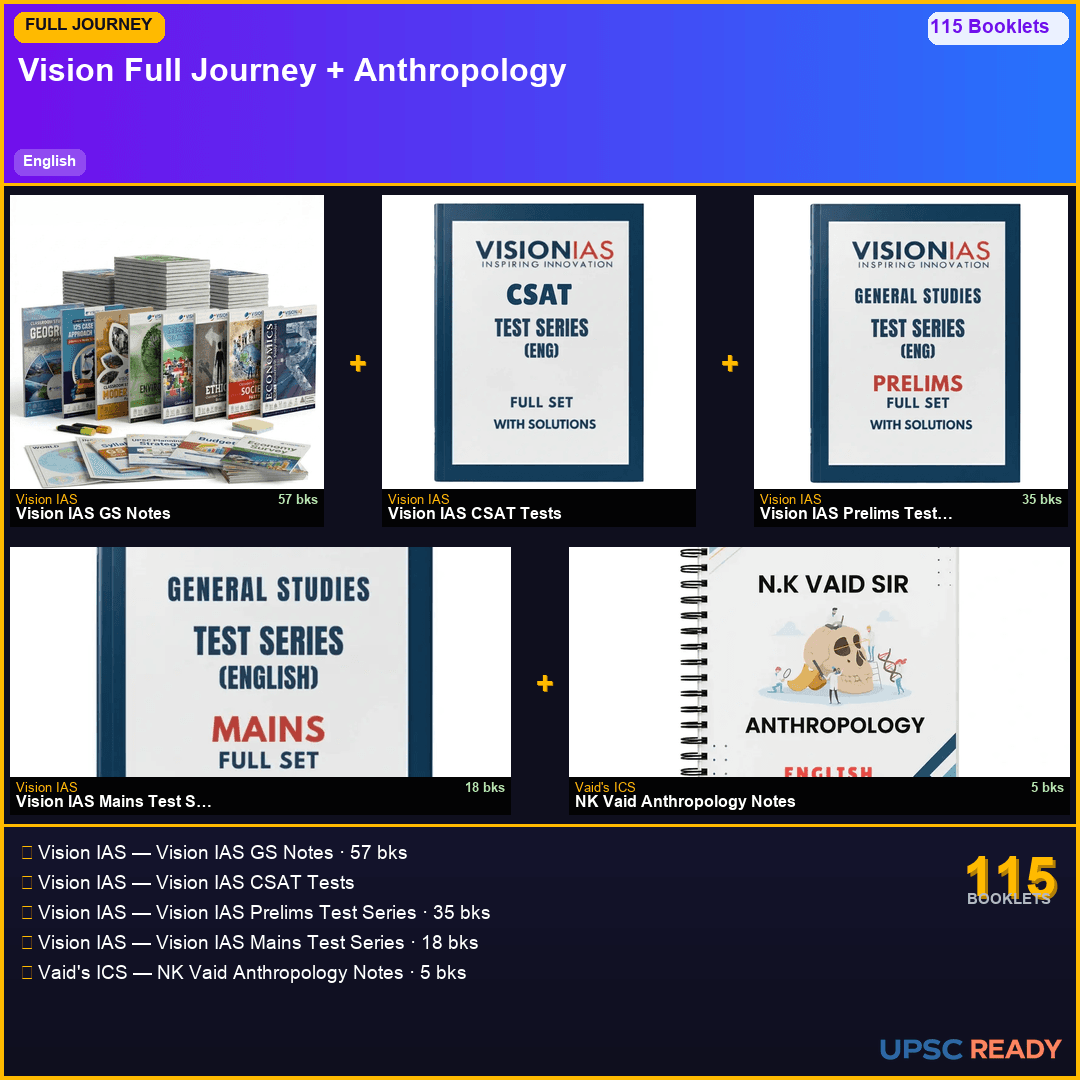 Vision IAS Full Journey Kit + Anthropology Optional 2026-27 | GS 57bk + CSAT + Prelims TS + Mains TS + NK Vaid Anthropology | English