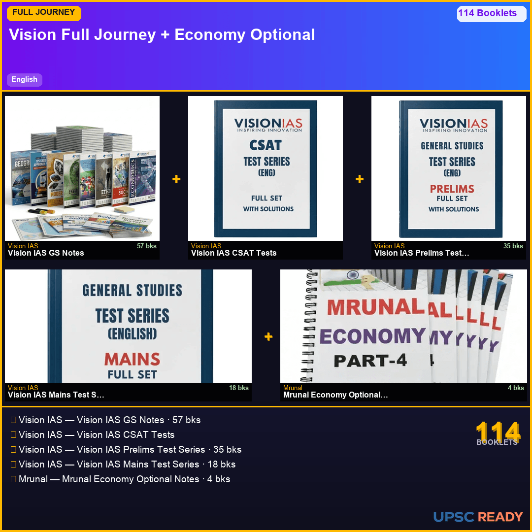 Vision IAS Full Journey Kit + Economy Optional 2026-27 | GS 57bk + CSAT + Prelims TS + Mains TS + Mrunal Economy | English