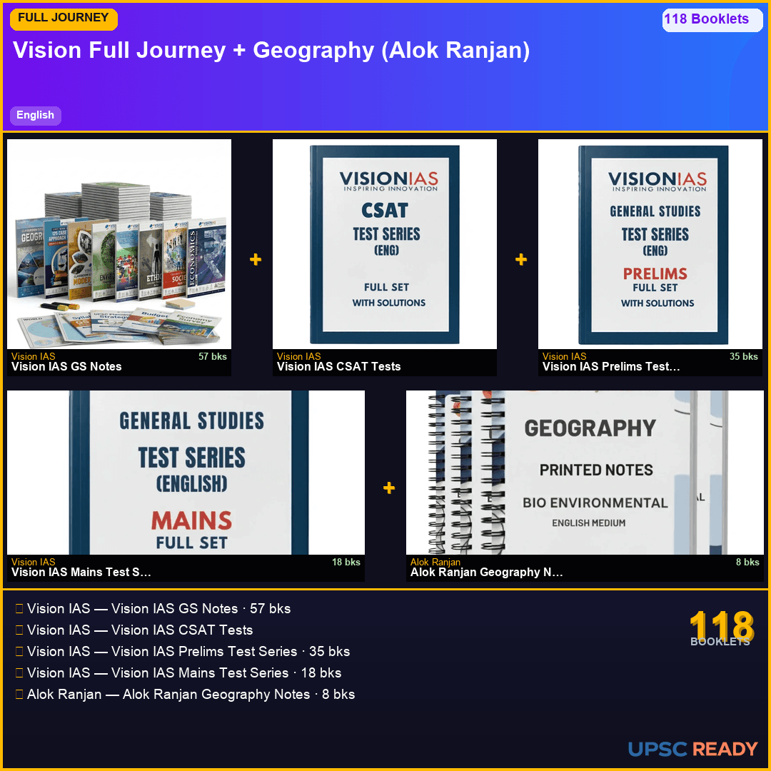 Vision IAS Full Journey Kit + Geography Optional 2026-27 | GS 57bk + CSAT + Prelims TS + Mains TS + Alok Ranjan Geo | English