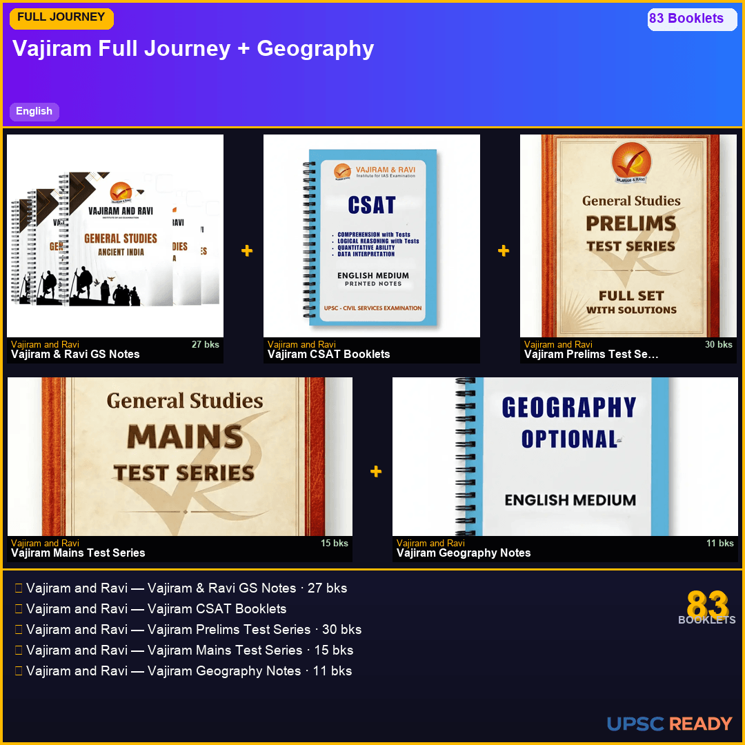 Vajiram Full Journey Kit + Geography Optional 2026-27 | GS 27bk + Vajiram CSAT + Vajiram TS + Vajiram Mains TS + Vajiram Geo | English