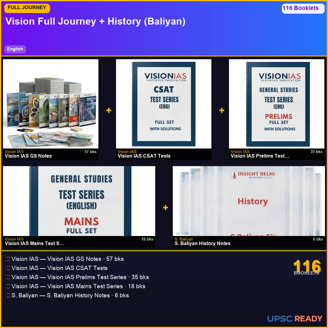 Vision IAS Full Journey Kit + History Optional 2026-27 | GS 57bk + CSAT + Prelims TS + Mains TS + Baliyan History | English