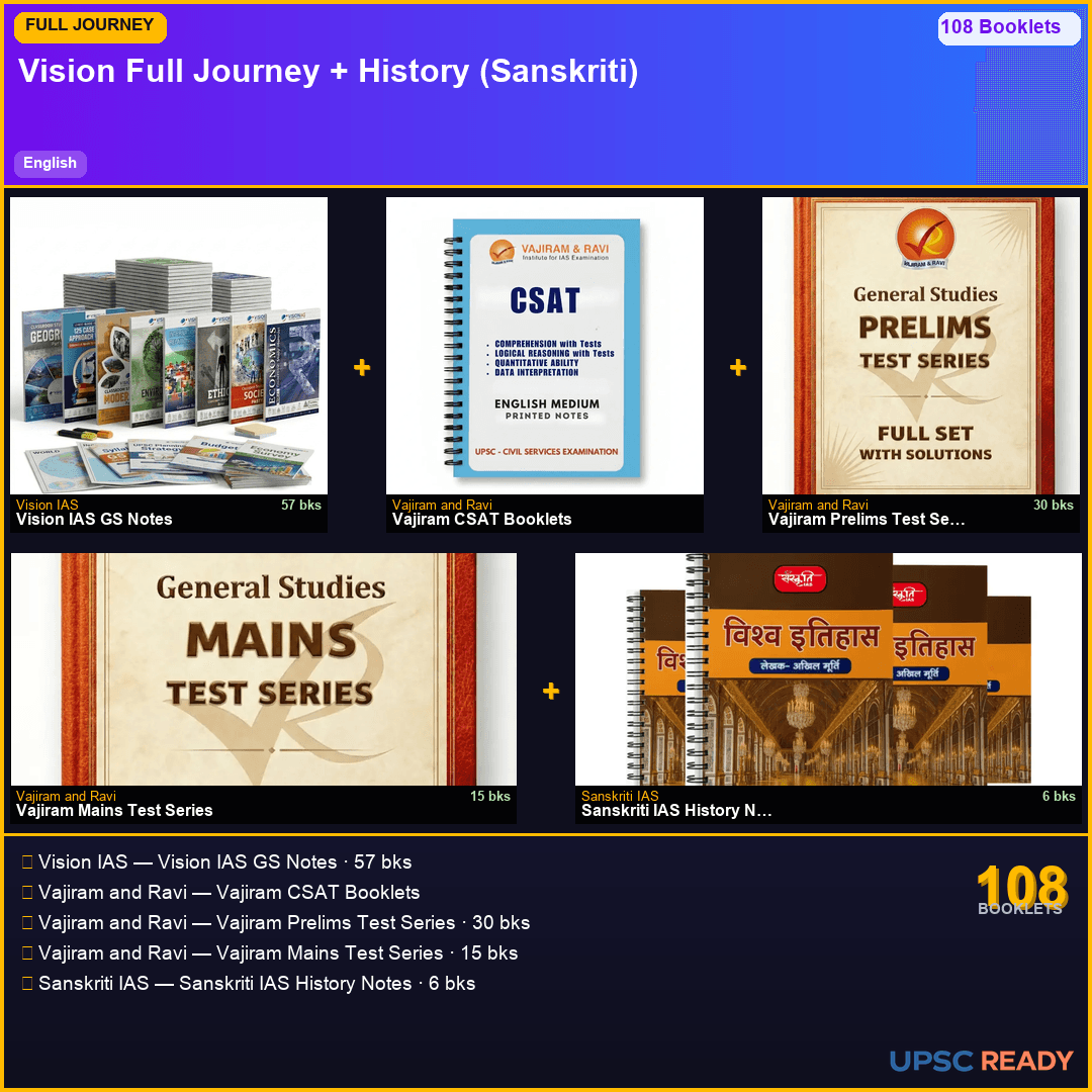 Vision IAS Full Journey Kit + History Optional 2026-27 | GS 57bk + Vajiram CSAT + Vajiram TS + Vajiram Mains TS + Sanskriti History | English