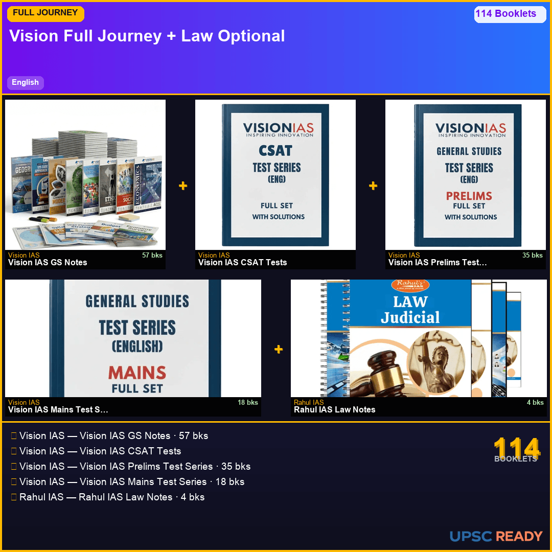 Vision IAS Full Journey Kit + Law Optional 2026-27 | GS 57bk + CSAT + Prelims TS + Mains TS + Rahul IAS Law | English