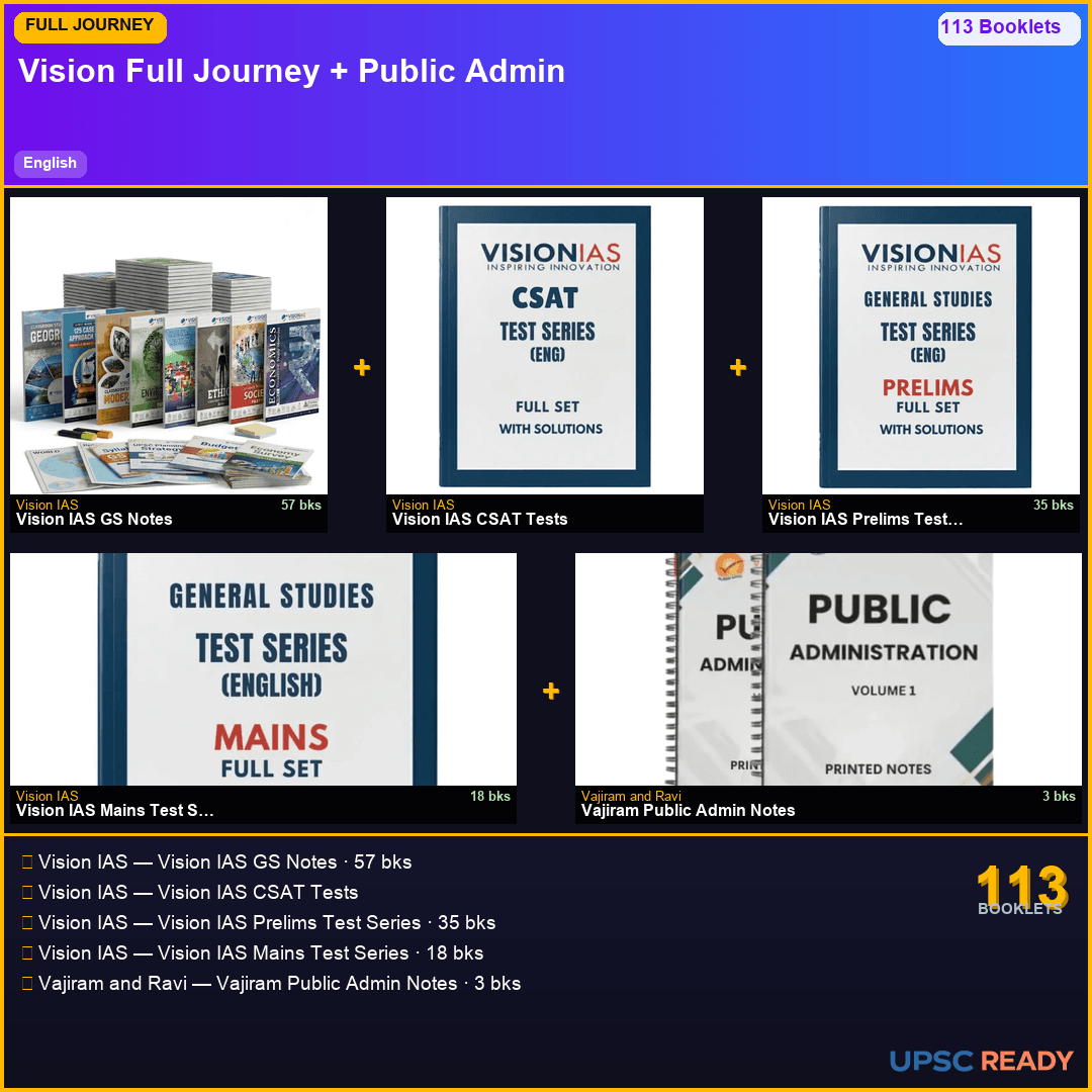 Vision IAS Full Journey Kit + Public Admin Optional 2026-27 | GS 57bk + CSAT + Prelims TS + Mains TS + Vajiram PA | English