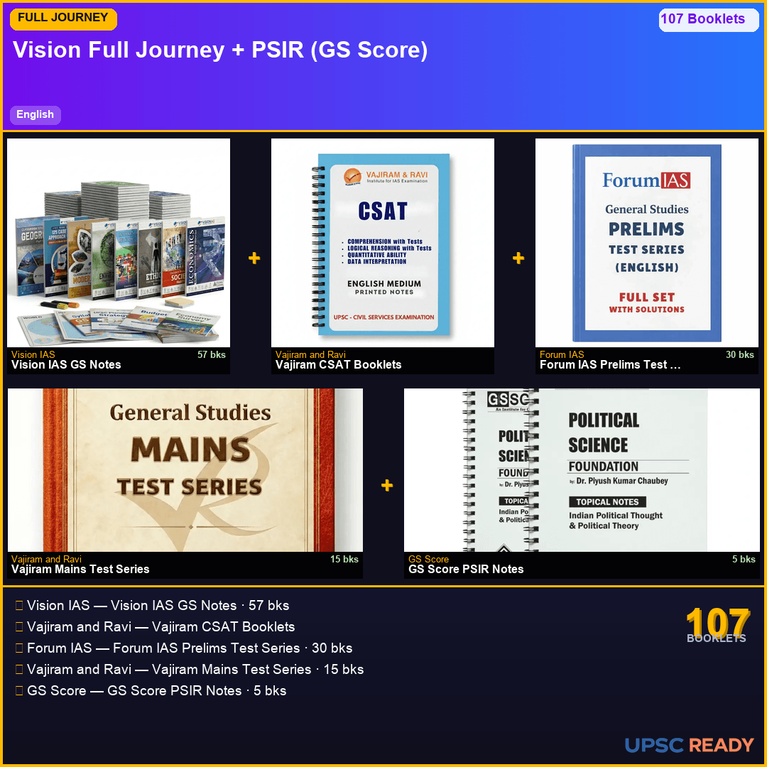 Vision IAS Full Journey Kit + PSIR Optional 2026-27 | GS 57bk + Vajiram CSAT + Forum TS + Vajiram Mains TS + GS Score PSIR | English