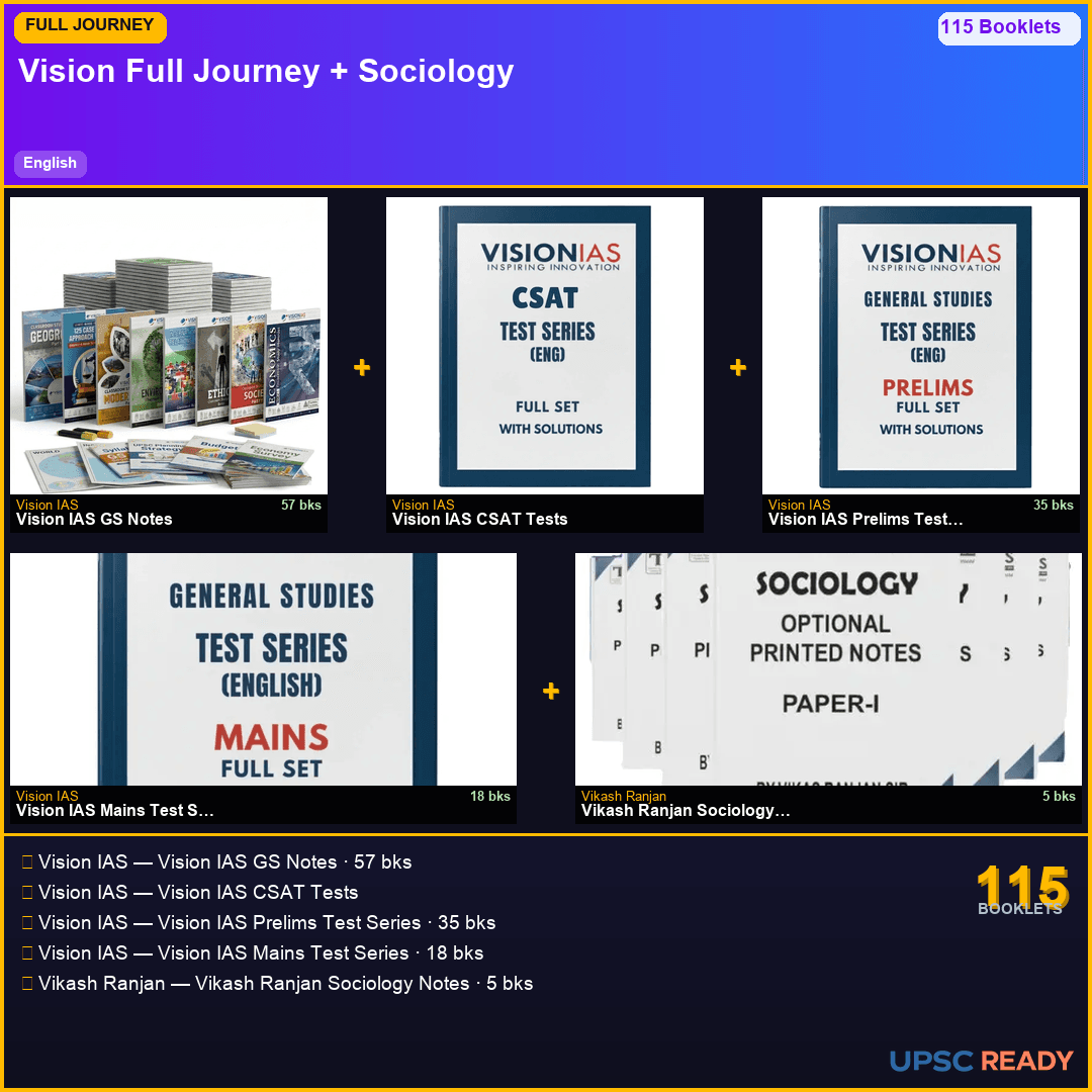 Vision IAS Full Journey Kit + Sociology Optional 2026-27 | GS 57bk + CSAT + Prelims TS + Mains TS + Vikash Ranjan Sociology | English