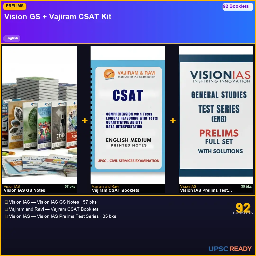 Vision IAS Prelims Kit 2026-27 | GS 57bk + Vajiram CSAT + Vision Prelims TS | English