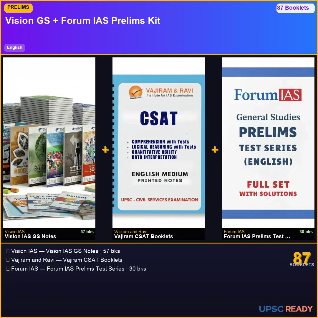 Vision IAS Prelims Kit 2026-27 | GS 57bk + Vajiram CSAT + Forum IAS Prelims TS | English