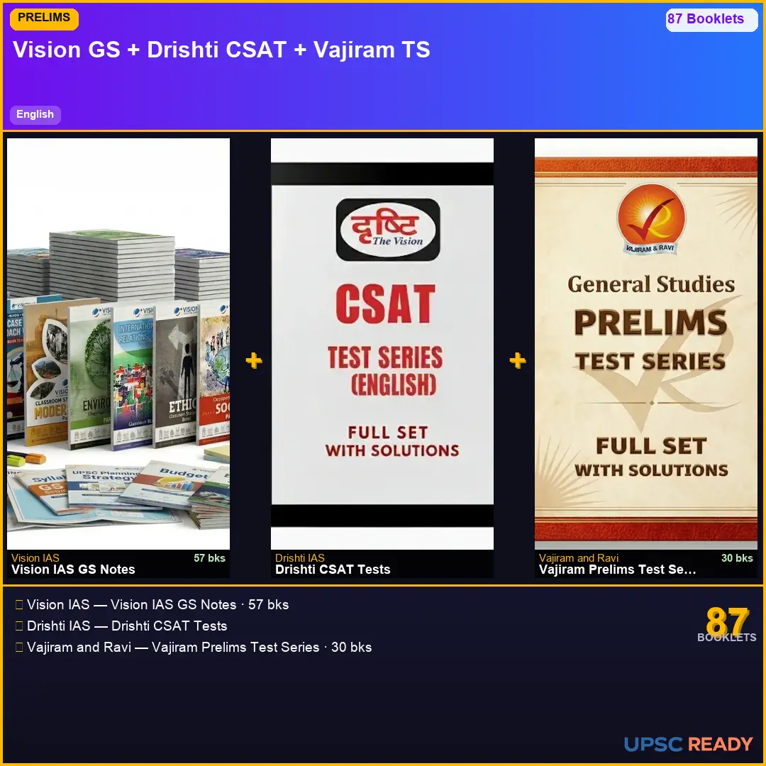 Vision IAS Prelims Kit 2026-27 | GS 57bk + Drishti CSAT + Vajiram Prelims TS | English