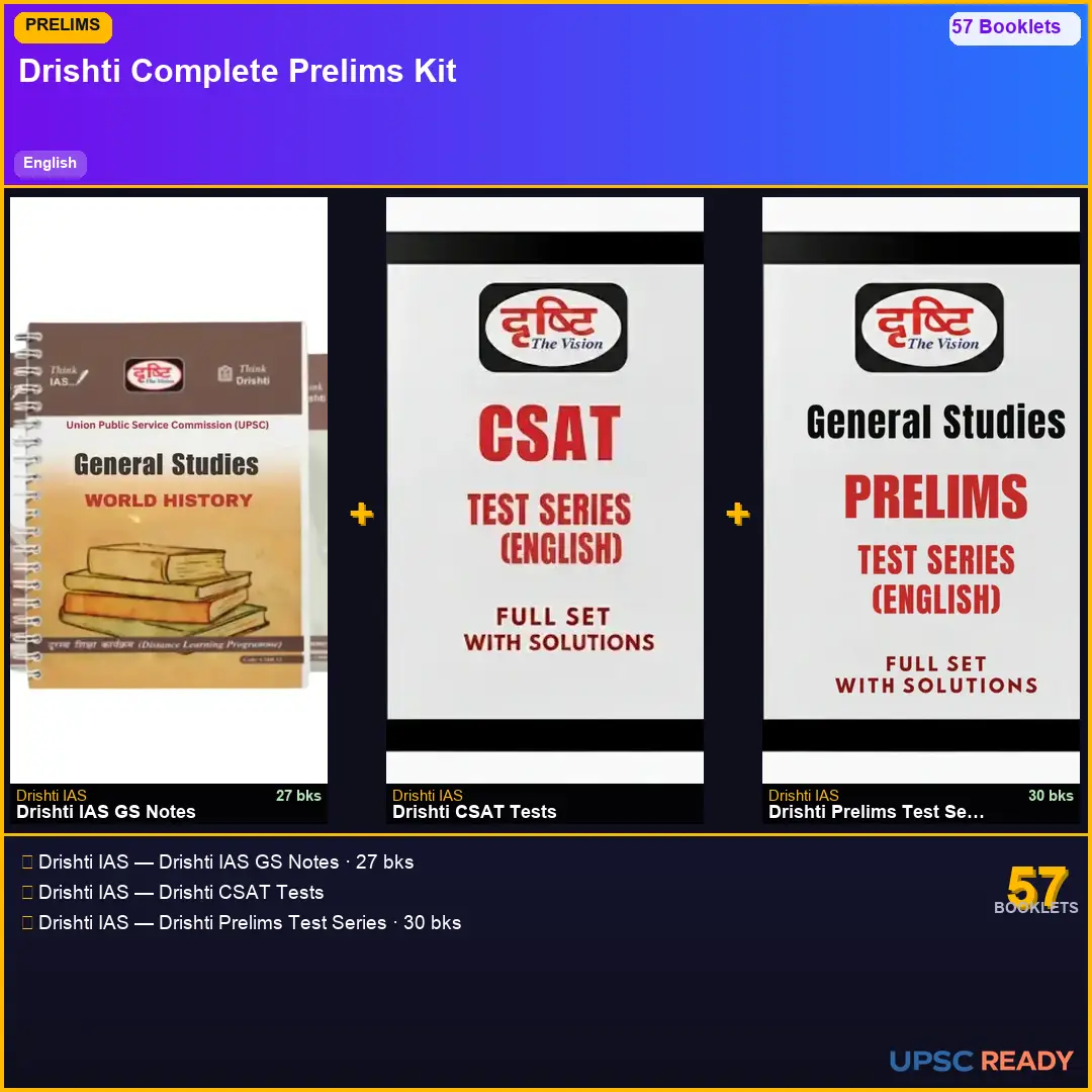 Drishti IAS Prelims Kit 2026-27 | GS 27bk + Drishti CSAT + Drishti Prelims TS | English