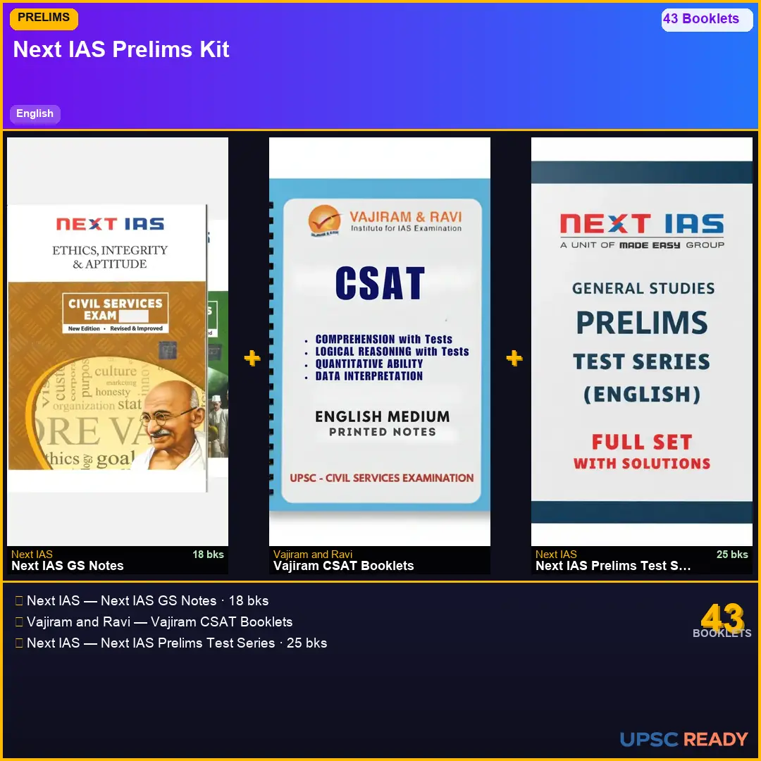 Next IAS Prelims Kit 2026-27 | GS 18bk + Vajiram CSAT + Next IAS Prelims TS | English