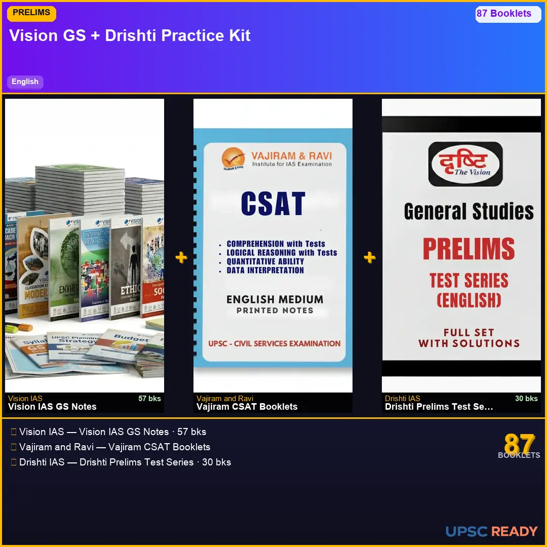 Vision IAS Prelims Kit 2026-27 | GS 57bk + Vajiram CSAT + Drishti Prelims TS | English