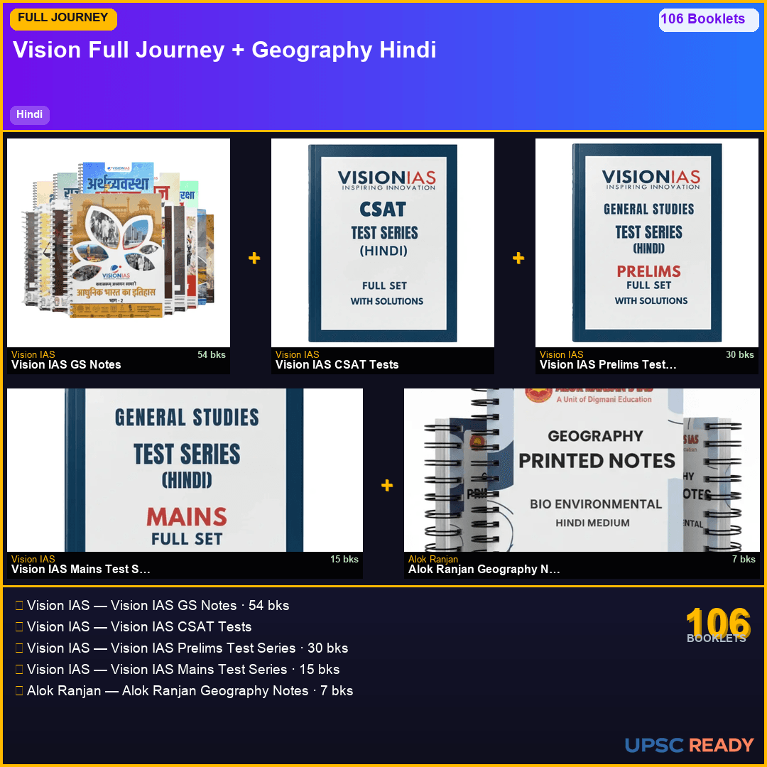 Vision IAS Full Journey Kit + Geography Optional 2026-27 | GS 54bk + CSAT + Prelims TS + Mains TS + Alok Ranjan Geo | Hindi